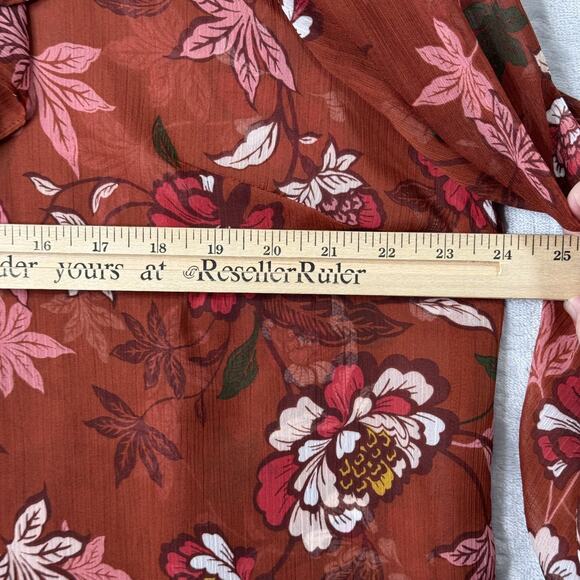 Eloquii Elements Blouse Womens 20 Brown Floral Ruffle Sheer Long Sleeve Boho Top - Picture 8 of 10